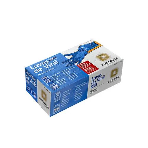 Luva de Vinil Sem Pó Tamanho M - Cor Azul - CT/ 100UN Luva de Vinil Sem Pó Tamanho M - Cor Azul - CT/ 100UN