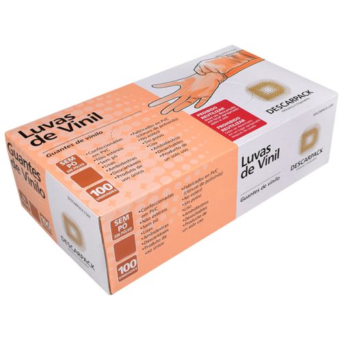 Luva Vinil sem Pó P Transparente Descarpack - CR/100UN Luva Vinil sem Pó P Transparente Descarpack - CR/100UN