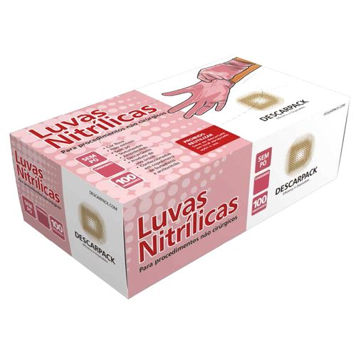Luva Nitrílica Sem Pó Tamanho G - Cor Rosa - CT/ 100UN Luva Nitrílica Sem Pó Tamanho G - Cor Rosa - CT/ 100UN